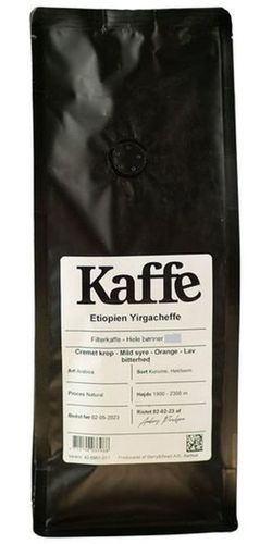 Etiopisk Yirgacheffe kaffe 250 g. (Malet kaffe)