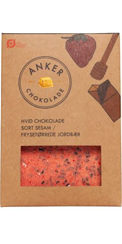 Ankers 100gr Plade - Hvid chokolade / sort sesam /  jordbær - ØKO